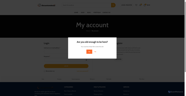 Security scan screenshot of https://discountsmokesau.com/my-account/