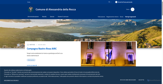 Security scan screenshot of https://www.comune.alessandriadellarocca.ag.it/
