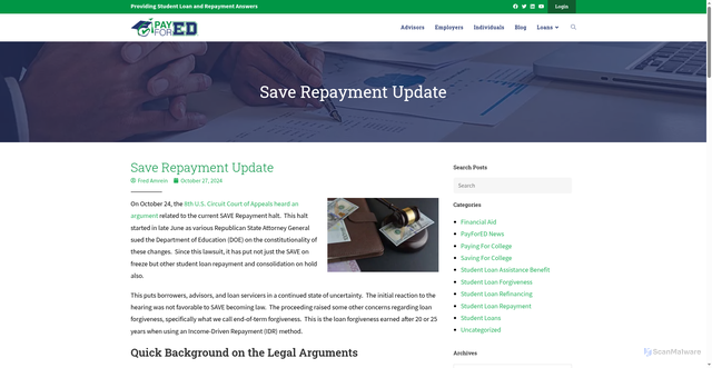 Security scan screenshot of https://www.payfored.com/save-repayment-update/