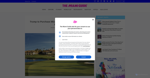 Security scan screenshot of https://themiamiguide.com/trump-to-purchase-miamis-doral-hotel-country-club-for-150m/
