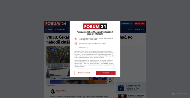 Security scan screenshot of https://www.forum24.cz/video-cekal-na-let-pak-ukradl-letistni-tahac-po-nehode-chtel-dalsi-vuz