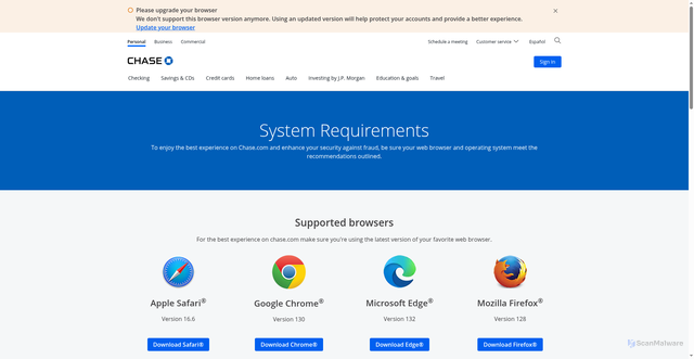 Security scan screenshot of https://secure07b.chase.com