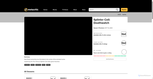 Security scan screenshot of https://www.metacritic.com/tv/splinter-cell-deathwatch/