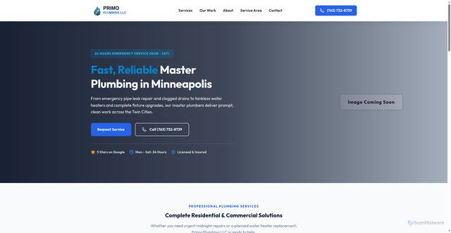 Security scan screenshot of https://primoplumbingllc.pages.dev/