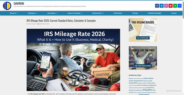 Security scan screenshot of https://www.davron.net/irs-mileage-rate-2026/