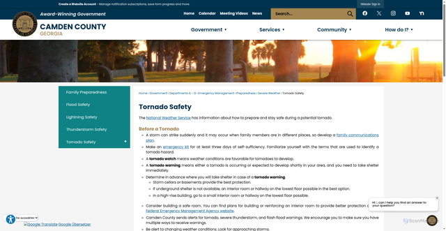 Security scan screenshot of https://www.camdencountyga.gov/330/Tornado-Safety