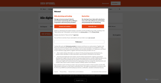 Security scan screenshot of https://magazin.spiegel.de