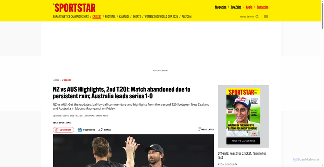 Security scan screenshot of https://sportstar.thehindu.com/cricket/nz-vs-aus-live-score-2nd-t20-new-zealand-australia-match-updates-highlights-streaming-info/article70120243.ece