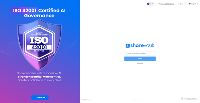 Security scan screenshot of https://www.sharevault.net