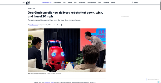 Security scan screenshot of https://mashable.com/article/doordash-dot-delivery-robots