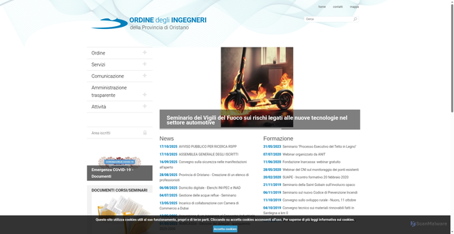 Security scan screenshot of https://www.ingegneri.oristano.it/it/index.html