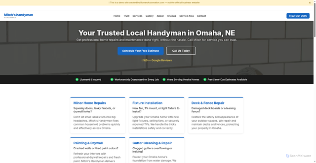 Security scan screenshot of http://mitchs-handyman-services-demo.pages.dev/
