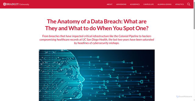 Security scan screenshot of https://www.bradley.edu/news-articles/the-anatomy-of-a-data-breach-what-are-they-and-what-to-do-when-you-spot-one/