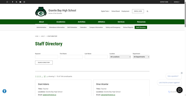 Security scan screenshot of https://granitebay.rjuhsd.us/about/staff-directory