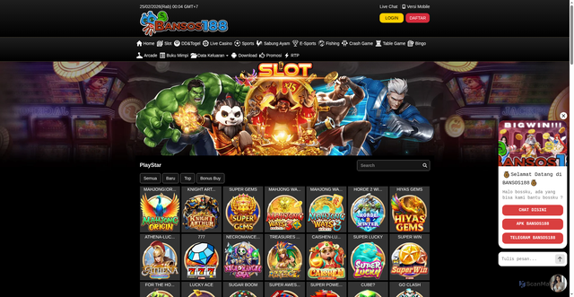 Security scan screenshot of https://apkvipbansos.com/desktop/game/slot/playstar