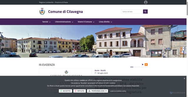 Security scan screenshot of https://www.comune.cilavegna.pv.it/it-it/home