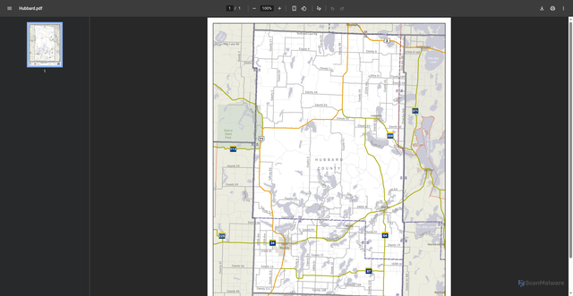 Security scan screenshot of https://gis.lcc.mn.gov/pdf/county/Hubbard.pdf