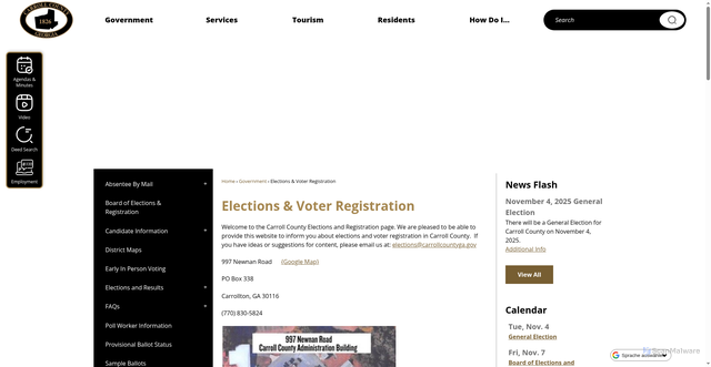 Security scan screenshot of https://www.carrollcountyga.gov/323/Elections-Voter-Registration