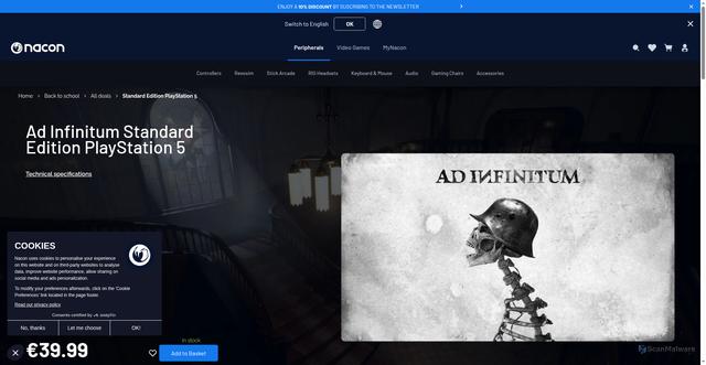 Security scan screenshot of https://www.nacongaming.com/en/ad-infinitum-ps5?srsltid=AU7gw4XYDxZI0tHN0GItfPYcODKG_Z4NiNmGI8gdOK1vJegPnqykKTix