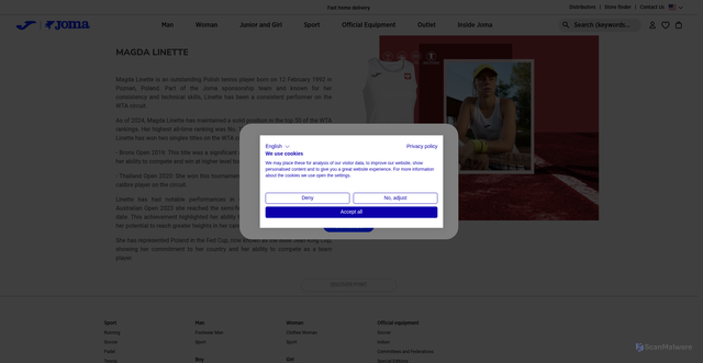 Security scan screenshot of https://www.joma-sport.com/en_US/sponsor-magda-linette.html