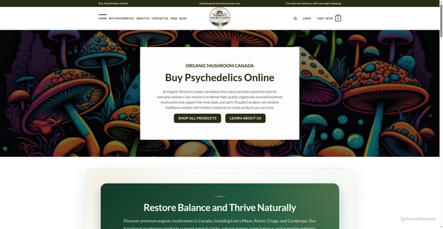 Security scan screenshot of http://organicshroomscanada.com/?SA