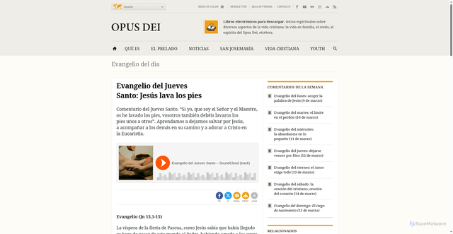 Security scan screenshot of https://opusdei.org/es/gospel/evangelio-jueves-santo/