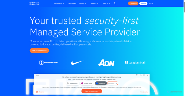 Security scan screenshot of https://ek.co