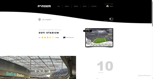 Security scan screenshot of https://www.fandemsports.com/places/sofi-stadium