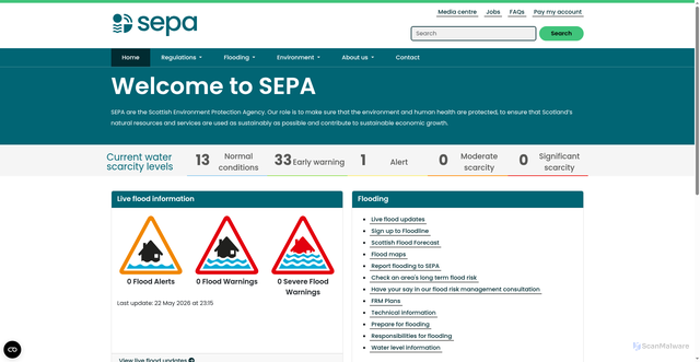 Security scan screenshot of http://www.sepa.org.uk/