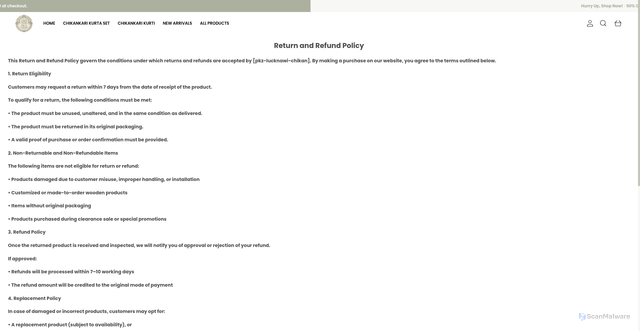 Security scan screenshot of https://pkzlucknawichikan.com/return-policy