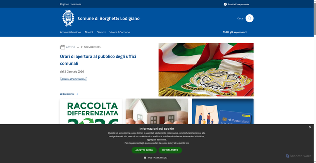 Security scan screenshot of https://www.comune.borghettolodigiano.lo.it/it