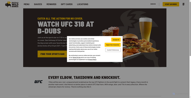 Security scan screenshot of https://www.buffalowildwings.com/ufc/