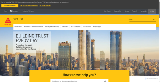 Security scan screenshot of https://usa.sika.com