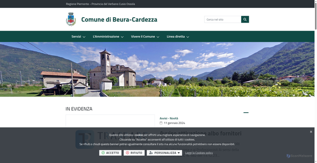 Security scan screenshot of https://www.comune.beuracardezza.vb.it/it-it/home