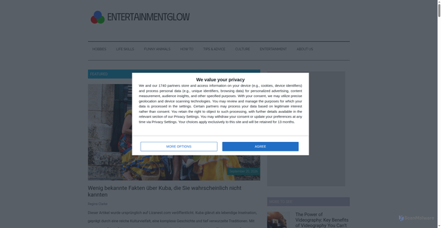 Security scan screenshot of https://entertainmentglow.com