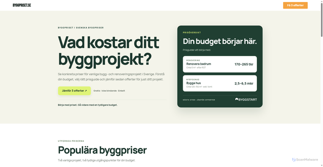 Security scan screenshot of https://byggpriset.se