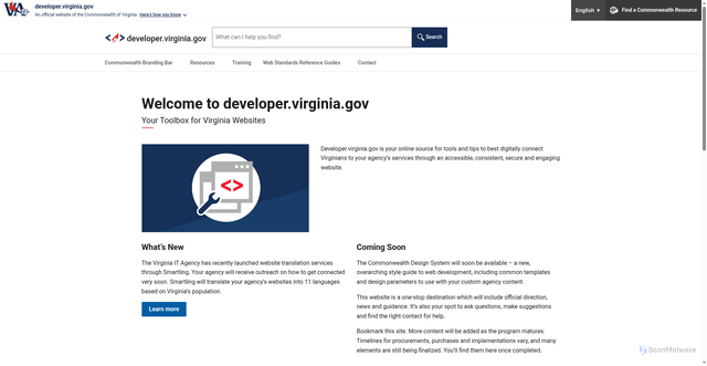 Security scan screenshot of https://developer.virginia.gov
