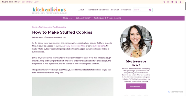 Security scan screenshot of https://kitchenlicious.com/how-to-make-stuffed-cookies/
