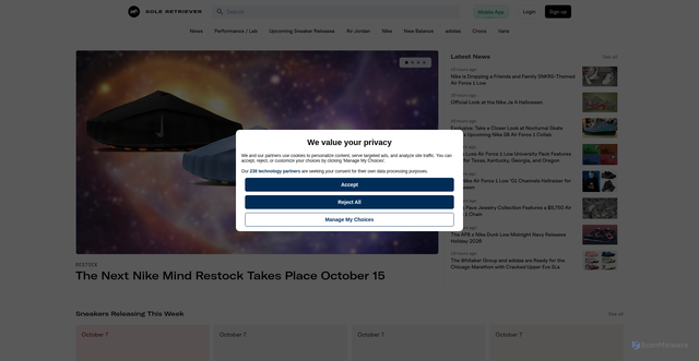 Security scan screenshot of https://www.soleretriever.com