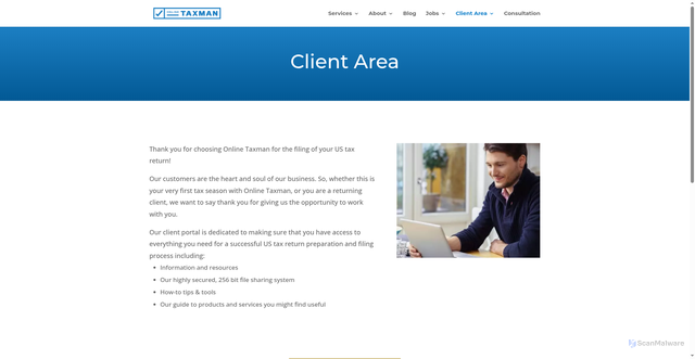 Security scan screenshot of https://wp.onlinetaxman.com/client-area/