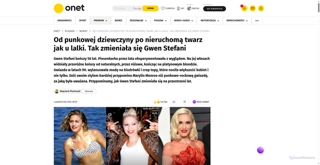 Security scan screenshot of https://www.onet.pl/styl-zycia/plejada/od-punkowej-dziewczyny-po-nieruchoma-twarz-lalki-tak-zmieniala-sie-gwen-stefani/57p195g,0898b825