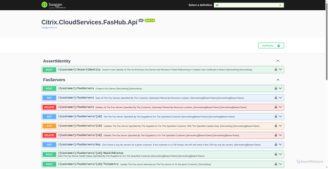 Security scan screenshot of https://fashub-eastus-release-b.citrixworkspacesapi.net