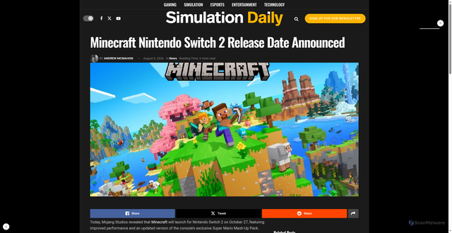 Security scan screenshot of https://simulationdaily.com/news/minecraft-nintendo-switch-2-release/