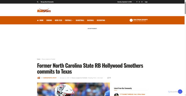Security scan screenshot of https://hornsports.com/former-north-carolina-state-rb-hollywood-smothers-commits-to-texas/