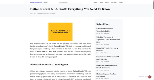 Security scan screenshot of https://seanaethelwulf.com/blog/dalton-knecht-nba-draft-everything-1762701862900