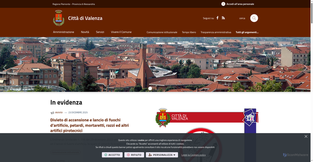 Security scan screenshot of https://www.comune.valenza.al.it/it-it/home