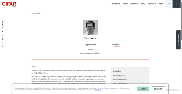 Security scan screenshot of https://cifar.ca/bios/yann-lecun/