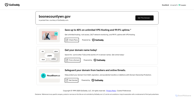 Security scan screenshot of https://boonecountywv.gov/
