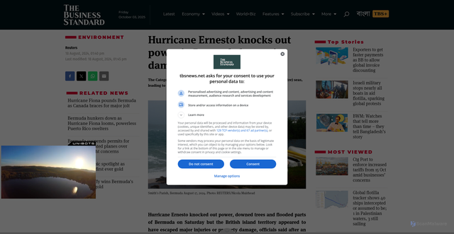 Security scan screenshot of https://www.tbsnews.net/bangladesh/environment/hurricane-ernesto-knocks-out-power-bermuda-major-damage-avoided-919326