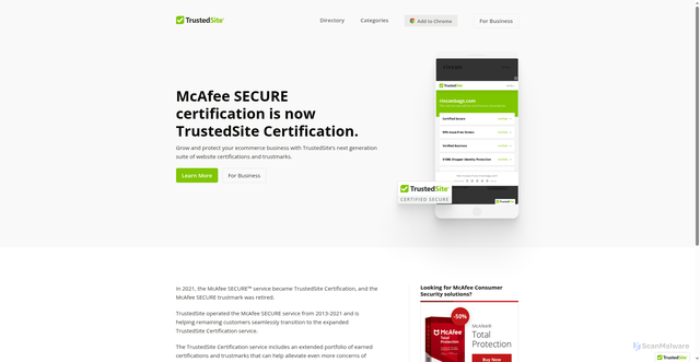 Security scan screenshot of https://mcafeesecure.com